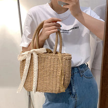 Load image into Gallery viewer, Hot Summer Lace Straw Bag Women Fashion Rattan Handle Bag Handmade Weave Handbag
