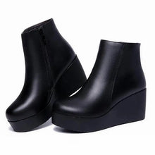 Load image into Gallery viewer, Genuine Leather Winter Boots Shoes Women Wedges Ankle Boots Warm Shoes x16