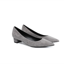 Load image into Gallery viewer, 3cm Flock New In Low Heels Zapatos OL Shoes Pointy Toe Mujer Tacon 42-34 Green Grey Pumps