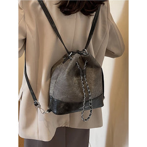 Women Fashion Bucket Bags Patchwork String Chain Shoulder Pack Female Casual Commute Large Handbags