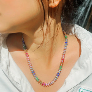 Colorful Cubic Zirconia Paved Round Tennis Chain Iced Out CZ Necklace b127