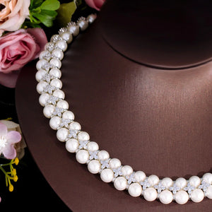 Handmade Cubic Zirconia Link Necklace Cluster Pearl Wedding Party Engagement Jewelry b71