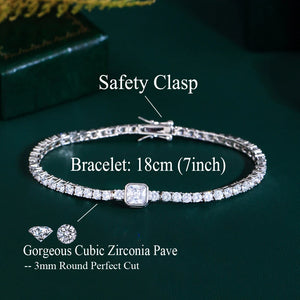 Luxury Round Cubic Zirconia Pave Square Heart Tennis Chain Bracelet for Women b10