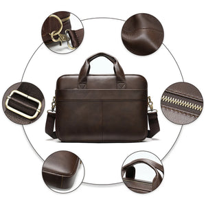 Genuine Leather Men Briefcase for Laptop 14 Messenger Men's Leather Bag Business Portfolio for Document A4