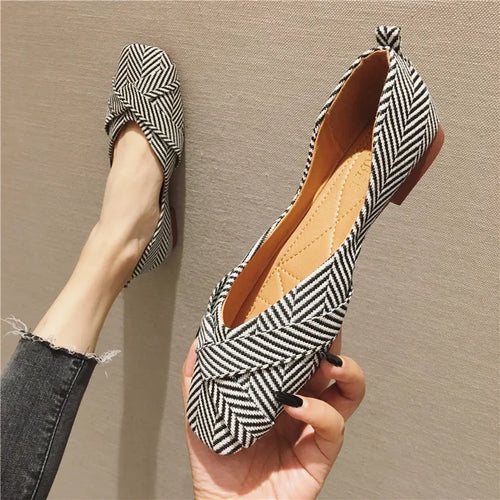 Square Toe Bowknot Women Flats Casual Flat Shoes Soft Loafer q19