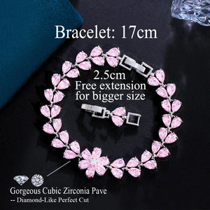Delicate Flower Leaf Chain Bracelets for Women Cluster Cubic Zirconia Crystal Wedding Party b87