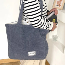 Load image into Gallery viewer, Cashmere Fleece Handbag Women&#39;s Plush Shoulder Bags Two Side Available Designer Tote Bags Girls Ladies Shopper Bag Bookbag Purse
