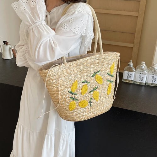 Sweet Design Weave Straw Shoulder Bags for Women 2024 Summer Fashion Small Tote Bags