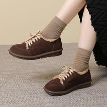 Load image into Gallery viewer, Winter Women Cow Loafers Suede Leather Round Toe Flat Fur Shoes q123