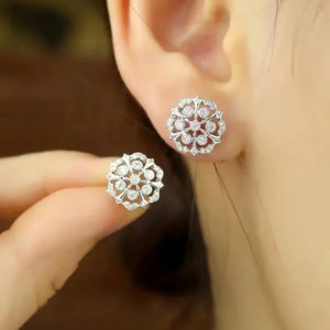 Women's Cubic Zirconia Stud Earrings Silver Color Aesthetic Ear Accessories Wedding Party Luxury Trendy Jewelry