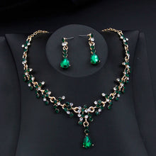 Load image into Gallery viewer, Green Bridal Jewelry sets with Tiara jewellry set Bride crown and necklace Earrings sets Princess Girls Wedding Party Prom