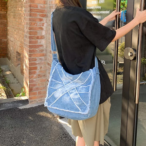 Tie-dye Denim Women's Bag Jeans Flap Messenger Bag Y2K Canvas Shoulder Cross Bag Eco Bag