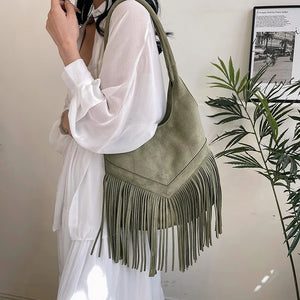 Small Suede Fabric Tassels Shoulder Bags for Women 2024 Female Trend Fashion Bag