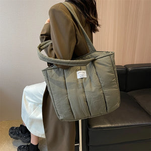 Large Women Waterproof Down Shoulder Bags Winter Travel Handbags Tote Purse w75