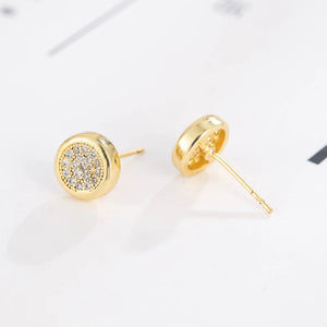 Zircon Round Stud Earrings Hip hop Gold Plated Unisex Micro Earings