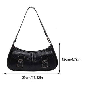 Retro PU Leather Women Shoulder Bags Double Pockets Purse Motorcycle Girls Luxury Underarm Bag French Tote Handbags