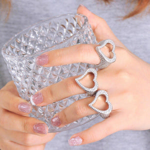 Bling Hollow Out Heart Cubic Zirconia Micro Pave Rings for Women Hip Hop Jewelry cw25 - www.eufashionbags.com