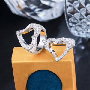 Bling Hollow Out Heart Cubic Zirconia Micro Pave Rings for Women Hip Hop Jewelry cw25 - www.eufashionbags.com