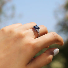 Load image into Gallery viewer, Blue Square Cut Four Claws Women Ring hr125 - www.eufashionbags.com