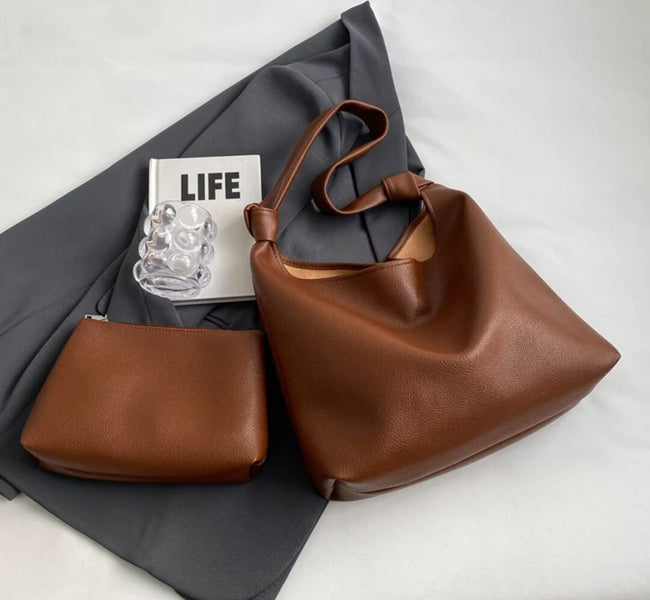 2 Pcs/set Fashion Women's Leather Shoulder Bag Large Hobo Handbags Tote Purses on sale