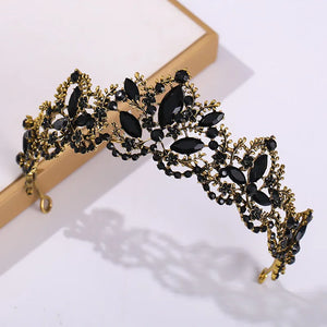 Retro Bronze Black Crystal Bridal Jewelry Sets Rhinestone Tiara Crown Earrings Choker Necklace a66