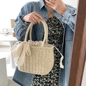 Hot Summer Lace Straw Bag Women Fashion Rattan Handle Bag Handmade Weave Handbag