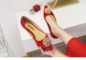 Red Pointed Toe Wedding Shoes Women Flock Leather Flat Heel Shoes q1