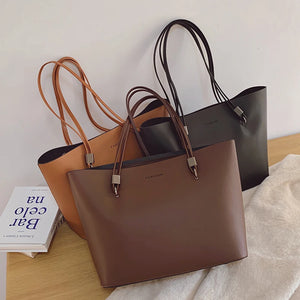 Luxury Women Shoulder Bag Soft PU Leather Shopping Tote Large Teenager Bookbags Winter New Solid Color Purse