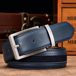 High Quality Genuine Leather Pin Buckle Belts For Men Mixed Canvas Strap Belt
