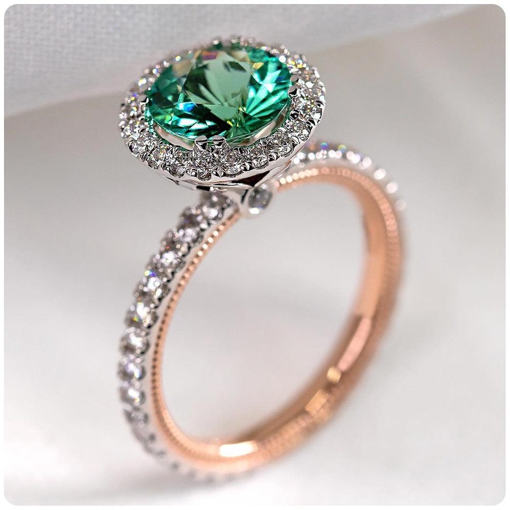 Round Green Women Wedding Rings Micro Paved Crystal Zircon Jewelry hr73 - www.eufashionbags.com