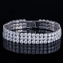 Load image into Gallery viewer, 3 Row Round Shiny Cubic Zirconia Bracelets for Women Wedding Jewelry Gift b27