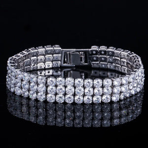 3 Row Round Shiny Cubic Zirconia Bracelets for Women Wedding Jewelry Gift b27