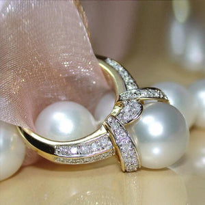 Imitation Pearl Wedding Rings Women Gold Color Shiny CZ Marriage Party Ring hr49 - www.eufashionbags.com