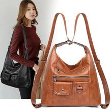 画像をギャラリービューアに読み込む, Vintage Shoudle Bag For Women Soft PU Leather Crossbody Bag Casual Lady Handbag Retro Handle Bag Multifuncion Backpack
