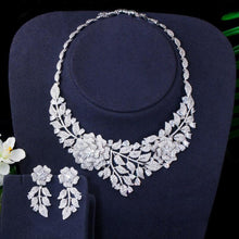 画像をギャラリービューアに読み込む, Flower Leaf Drop Cubic Zircon Women Necklace Earrings Jewelry Set cw51 - www.eufashionbags.com