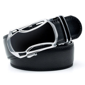 Automatic Buckle Genuine Leather Belt Men's Black Cow Leather Belts for Men