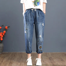 Carica l&#39;immagine nel visualizzatore di Gallery, Summer Fashion Ripped Holes Jeans Womens Luxury Embroidery Harem Pants Loose Elastic Denim Trousers