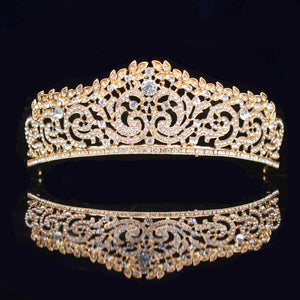 Gold Color Crystal Headpiece Tiara Rhinestone Zircon Crown Wedding Hair Jewelry dc17 - www.eufashionbags.com