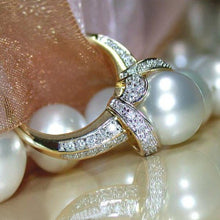 Charger l&#39;image dans la galerie, Imitation Pearl Wedding Rings Women Gold Color Shiny CZ Marriage Party Ring hr49 - www.eufashionbags.com