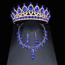 Cargar imagen en el visor de la galería, Pink Crystal Bridal Jewelry Sets Women Princess Tiara/Crown Earring Necklace Set dc09 - www.eufashionbags.com