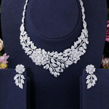 画像をギャラリービューアに読み込む, Flower Leaf Drop Cubic Zircon Women Necklace Earrings Jewelry Set cw51 - www.eufashionbags.com