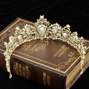 Baroque Bronze Crystal Crown Bridal Tiara Vintage Hair Accessories a16