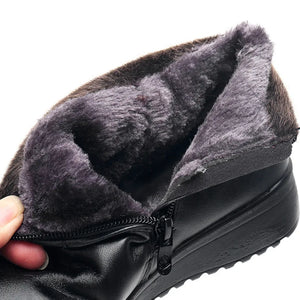 Fashion Winter Boots Women Leather Ankle Warm Boots Plush Wedge Shoes q370