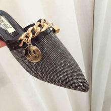 Laden Sie das Bild in den Galerie-Viewer, Pointed Toe Half Slippers Summer Wear New Fashion Rhinestone Flats Sandals Casual Slippers Metal Chain Slides