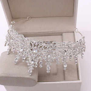Luxury Crystal Leaves Bridal Jewelry Sets Tiaras Crowns Earrings Choker Necklace a70