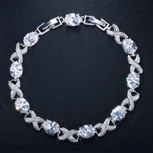 Carica l&#39;immagine nel visualizzatore di Gallery, Silver Color Cross Bracelets High Quality Round Cubic Zirconia For Women Chain Link Wedding Jewelry x17