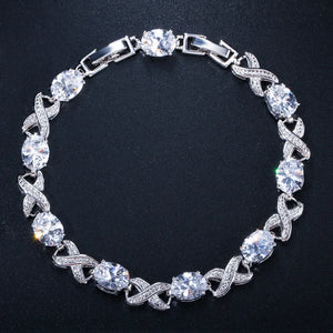 Silver Color Cross Bracelets High Quality Round Cubic Zirconia For Women Chain Link Wedding Jewelry x17