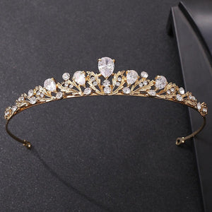 Gold Color Crystal Headpiece Tiara Rhinestone Zircon Crown Wedding Hair Jewelry dc17 - www.eufashionbags.com
