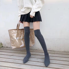 Laden Sie das Bild in den Galerie-Viewer, Over The Knee Women Boots Knitting Spring Autumn Slip On Knee Boots Pointed Toe Casual Dress Shoes Sock Boots