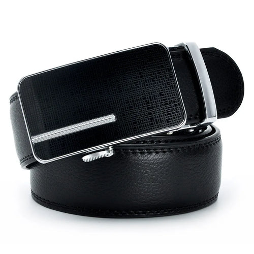 Automatic Buckle Genuine Leather Belt Men's Black Cow Leather Belts for Men